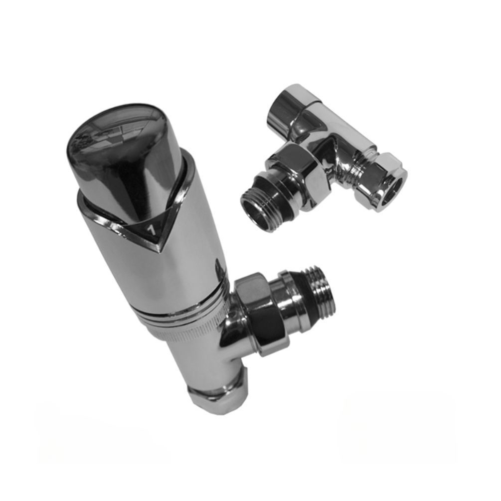 Product Cut out image of the Abacus Ultima Chrome Angled Thermostatic Radiator Valve